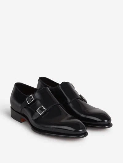 Santoni Ira Double Monk Strap Shoe In Black