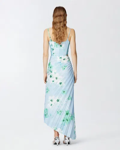 Pinko 'floral Pleated Asymmetric Hem Skirt' In Mult. Light Blue/blue/white