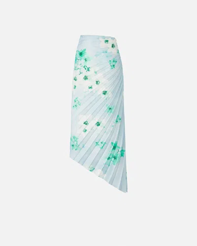Pinko 'floral Pleated Asymmetric Hem Skirt' In Mult. Light Blue/blue/white
