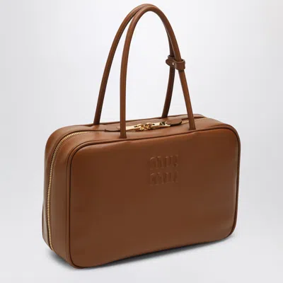 Miu Miu Beau Large Bag In Cognac Colour Leather In Brown