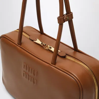 Miu Miu Beau Large Bag In Cognac Colour Leather In Brown