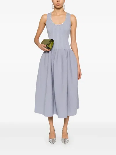 Self-portrait Diamante-trim Rib Knit Midi Dress In Blue