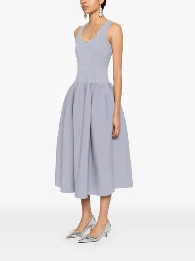 Self-portrait Diamante-trim Rib Knit Midi Dress In Blue