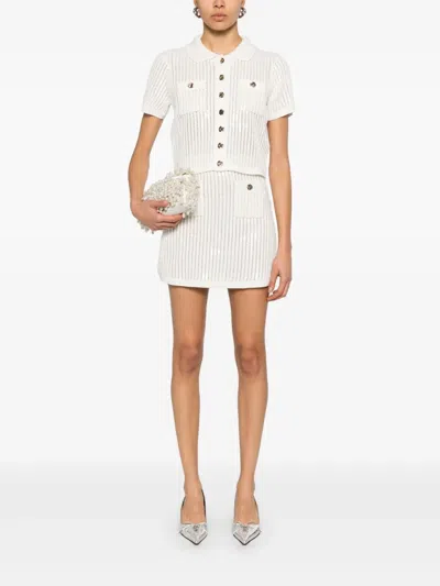 Self-portrait Sequinis Crochet Top In White