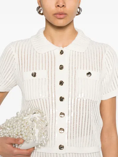 Self-portrait Sequinis Crochet Top In White