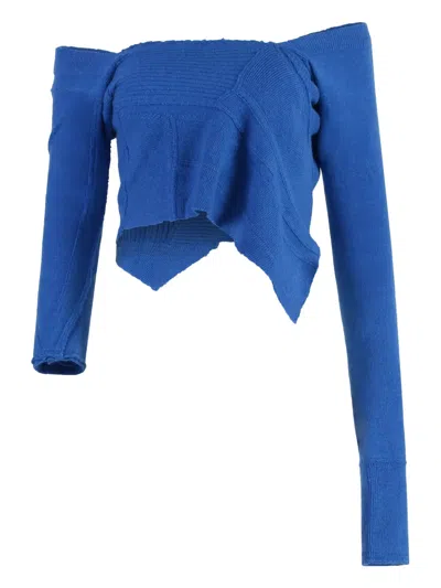 Talia Byre Asymmetric Crop Top In Blue