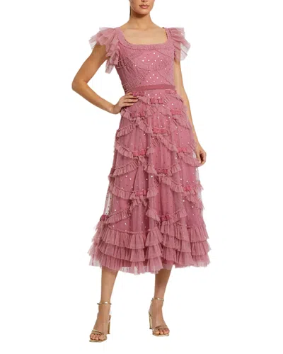 Mac Duggal Dot Net Sequin Ruffle Sweetheart Neck Midi Dress In Antique Rose