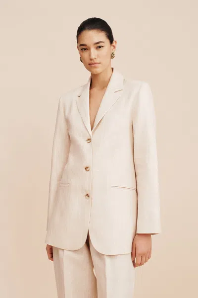 The Posse Leon Blazer In Beige Pinstripe