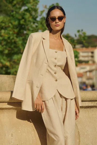 The Posse Leon Blazer In Beige Pinstripe