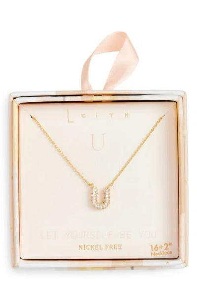 Leith Cubic Zirconia Initial Pendant Necklace In U- Clear- Gold