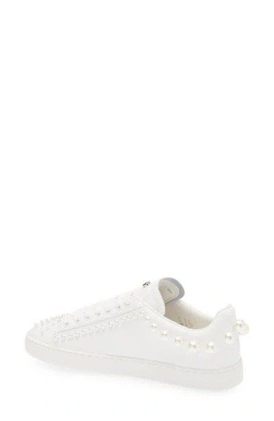 Stuart Weitzman Aci Sneakers Aus Leder Mit Kunstperlen In White