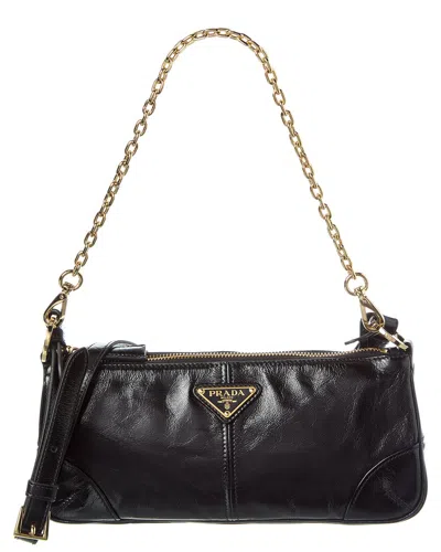 Prada Re-edition 2002 Medium Shiny Finish Leather Shoulder Bags In Black
