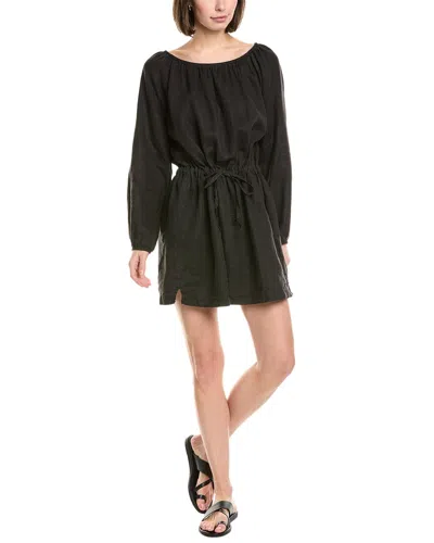 James Perse Gathered Linen Mini Dress In Black