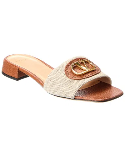 Valentino Garavani Vlogo Embellished Textured-leather And Canvas Slides In Neutrals