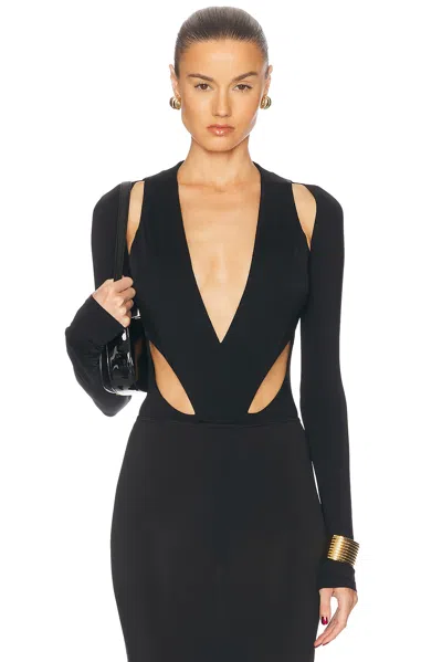 Lapointe Jersey Cut Out V Neck Bodysuit In Black