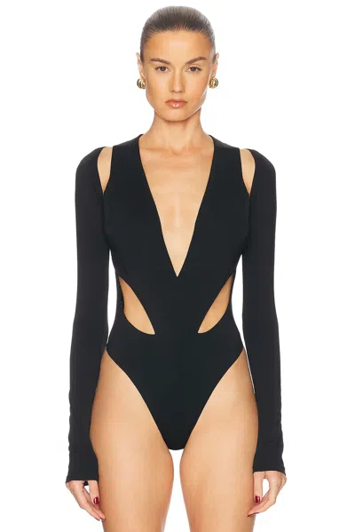 Lapointe Jersey Cut Out V Neck Bodysuit In Black