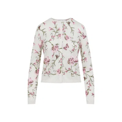 Giambattista Valli Floral-embroidered Cashmere Cardigan In Beige