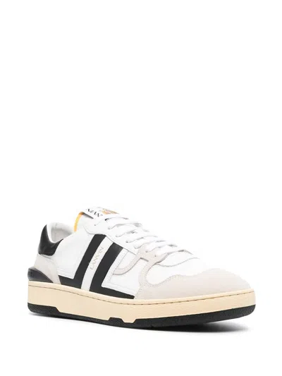 Lanvin Black And White Leather Clay Low Mesh Sneakers In White