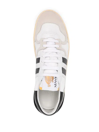 Lanvin Black And White Leather Clay Low Mesh Sneakers In White