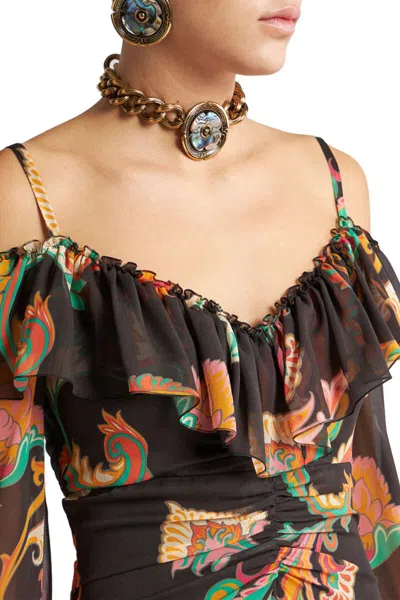Etro Long Boho Dress With Floral Print All Over In Multicolor