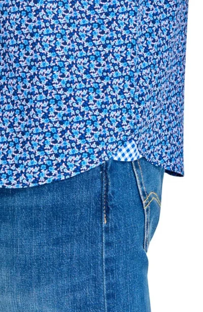 Construct Clustered Floral Woven Short Sleeve Basic In Navy/pink