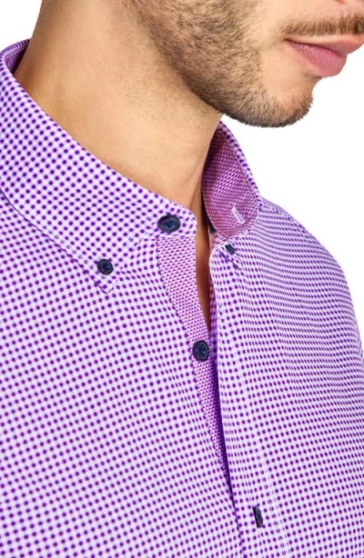 Construct Micro Plaid Woven Long Sleeve In Purple