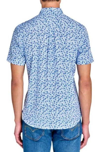 Construct Blueberry Floral Woven Short Sleeve Basic In Blue