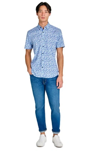 Construct Blueberry Floral Woven Short Sleeve Basic In Blue
