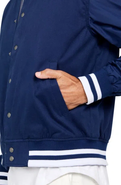 Construct Solid Varsity Jacket In Navy