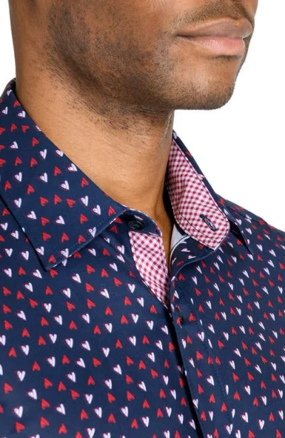 Construct Mini Hearts Woven Long Sleeve Basic In Navy/red