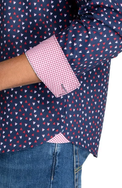Construct Mini Hearts Woven Long Sleeve Basic In Navy/red