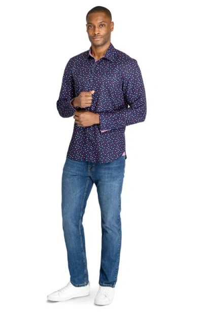 Construct Mini Hearts Woven Long Sleeve Basic In Navy/red