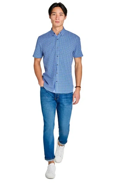 Construct Mini Check Woven Short Sleeve Basic In White/blue