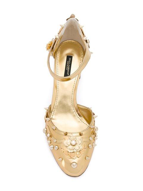 Dolce & Gabbana Embellished Metallic Textured-leather Pumps In Gold ...