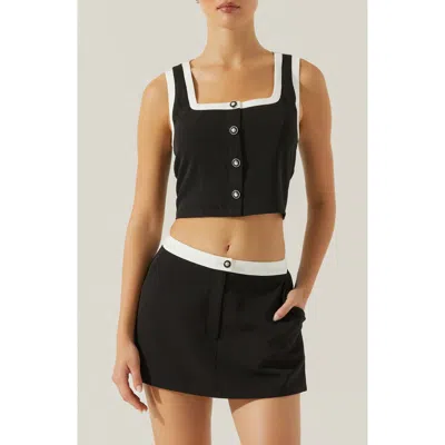 Astr The Label Rory Crop Button-up Tank In Black White