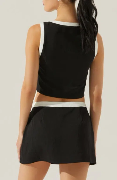 Astr The Label Rory Crop Button-up Tank In Black White