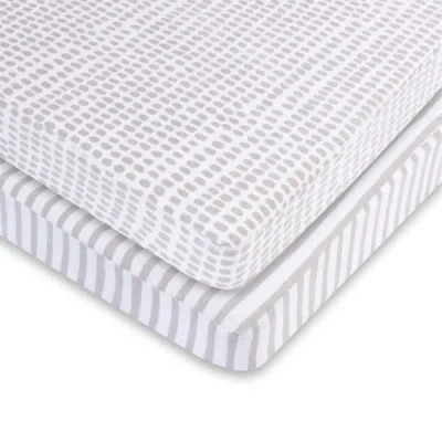 Ely's & Co. Waterproof Pack N Play Mini Portable Crib Sheet Set In Taupe Stripes & Splash