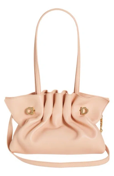Ferragamo Small Gancio Piercing Soft Leather Shoulder Bag In Pink