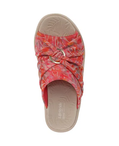 Bzees Lifestride Serenade Slide Sandal In Coral Multi Island Palm Fabric