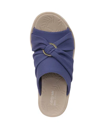 Bzees Serenade Slide Sandal In Skipper Blue Stretch Fabric