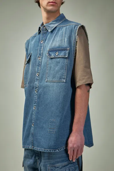 Rick Owens Drkshdw Indigo Hollywood Sl Tommy Jumbo Denim Overshirt In Blue