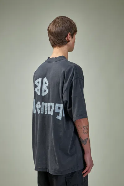 Balenciaga Black T-shirt With Lettering Logo Printed On The Front And Back In Cotton Man In Grey