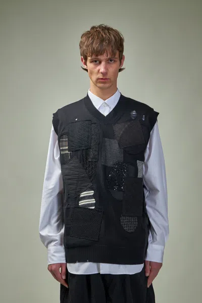 Junya Watanabe Mended Patchwork Wool Vest In Black