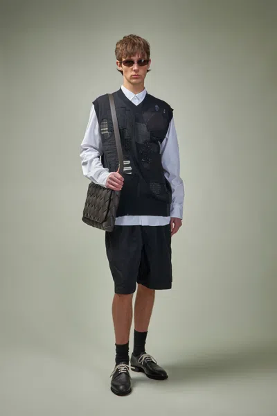 Junya Watanabe Mended Patchwork Wool Vest In Black
