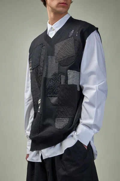 Junya Watanabe Mended Patchwork Wool Vest In Black