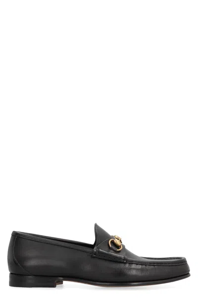 Gucci Men's Black Roos Horsebit Leather Moccasins