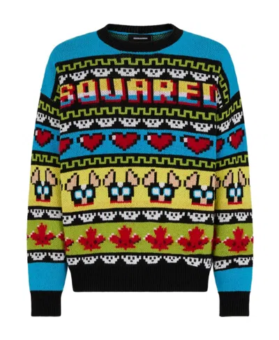 Dsquared2 Mohair Blend Ciro Sweater With Graphic Embroidery In Multicolor
