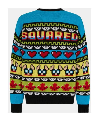 Dsquared2 Mohair Blend Ciro Sweater With Graphic Embroidery In Multicolor