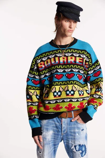 Dsquared2 Mohair Blend Ciro Sweater With Graphic Embroidery In Multicolor