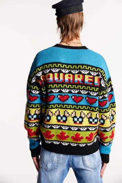 Dsquared2 Mohair Blend Ciro Sweater With Graphic Embroidery In Multicolor
